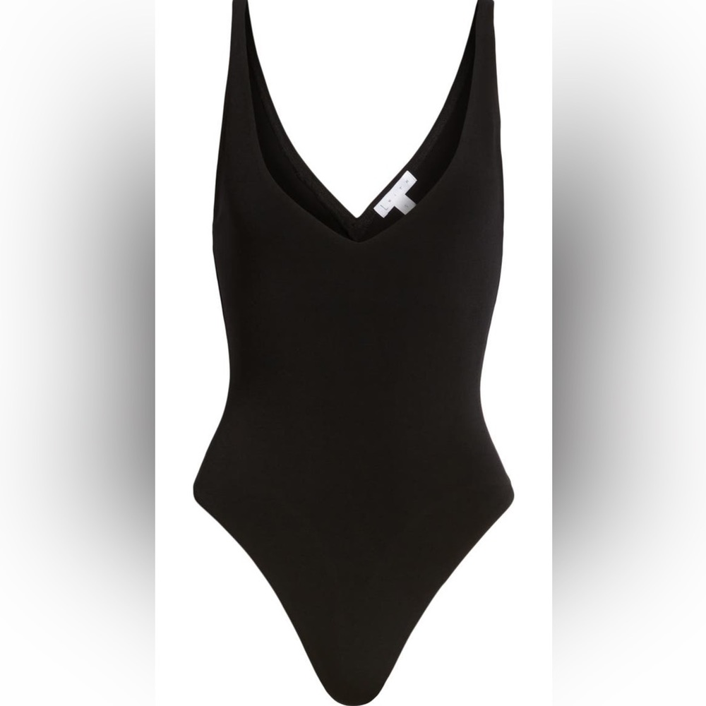 Nordstrom Leith | deep-V black bodysuit